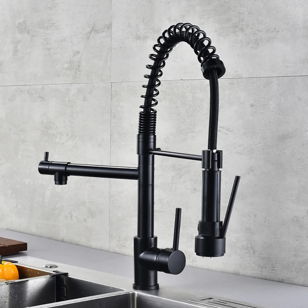 KITCHEN SINK FAUCET DQOK Brushed Spring Pull Down  Hot & Cold Water Mixer Crane