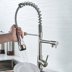 KITCHEN SINK FAUCET DQOK Brushed Spring Pull Down  Hot & Cold Water Mixer Crane