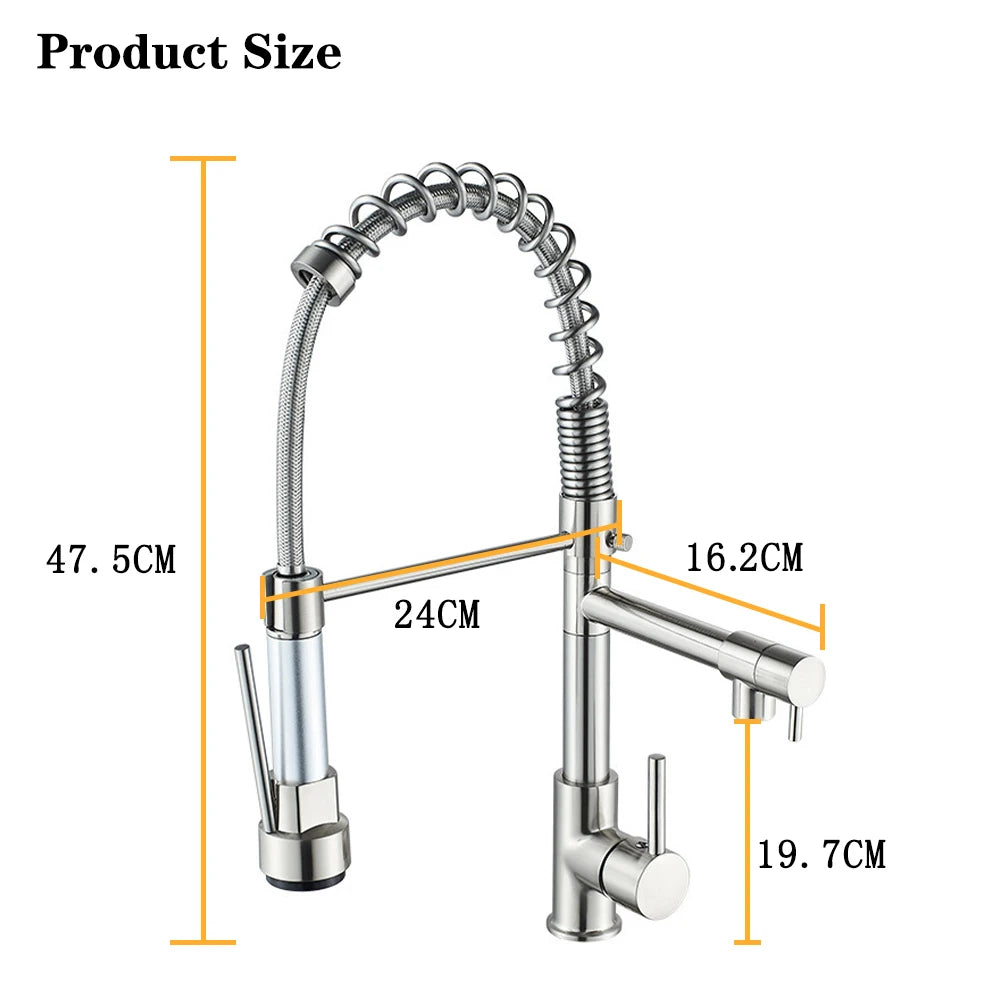 KITCHEN SINK FAUCET DQOK Brushed Spring Pull Down  Hot & Cold Water Mixer Crane