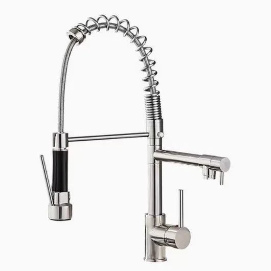 KITCHEN SINK FAUCET DQOK Brushed Spring Pull Down  Hot & Cold Water Mixer Crane